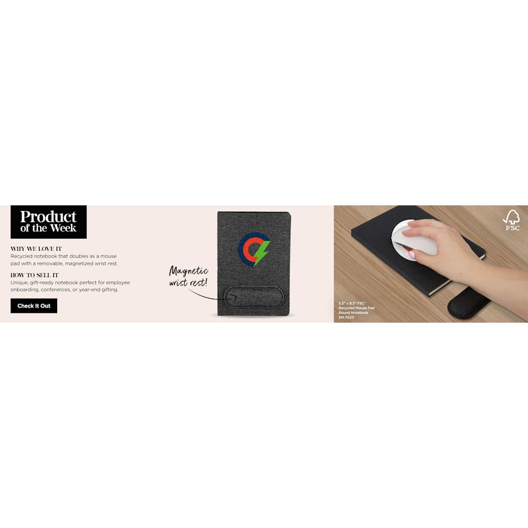 5.5" x 8.5" FSC® Recycled Mouse Pad Bound Notebook